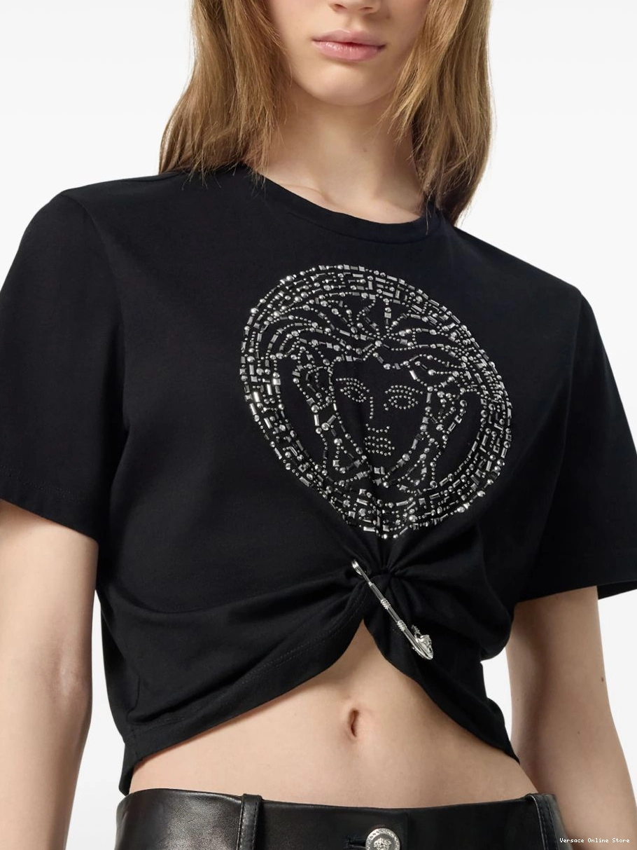 Affordable cropped Women Medusa Safety Versace T-Shirt Pin 0729